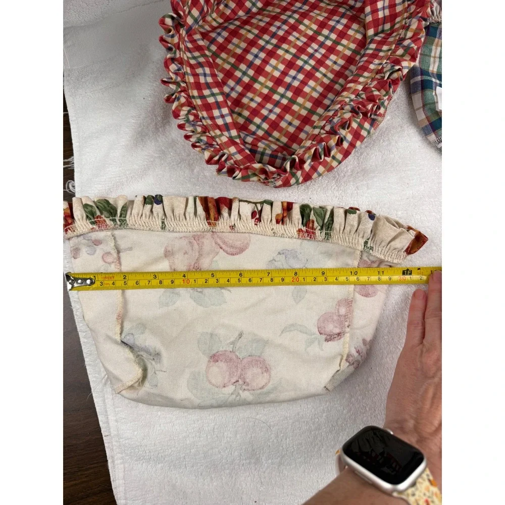 Longaberger Basket Liners Set of 3 Red Plaid Blue Green Plaid Fruit Print Ruffle